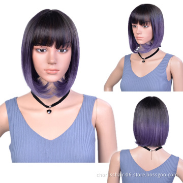 Top Quality 180% Density Bob Wig 12 Inch Ombre Short Straight Wavy Bob With Bangs Heat Resistance Synthetic Wigs